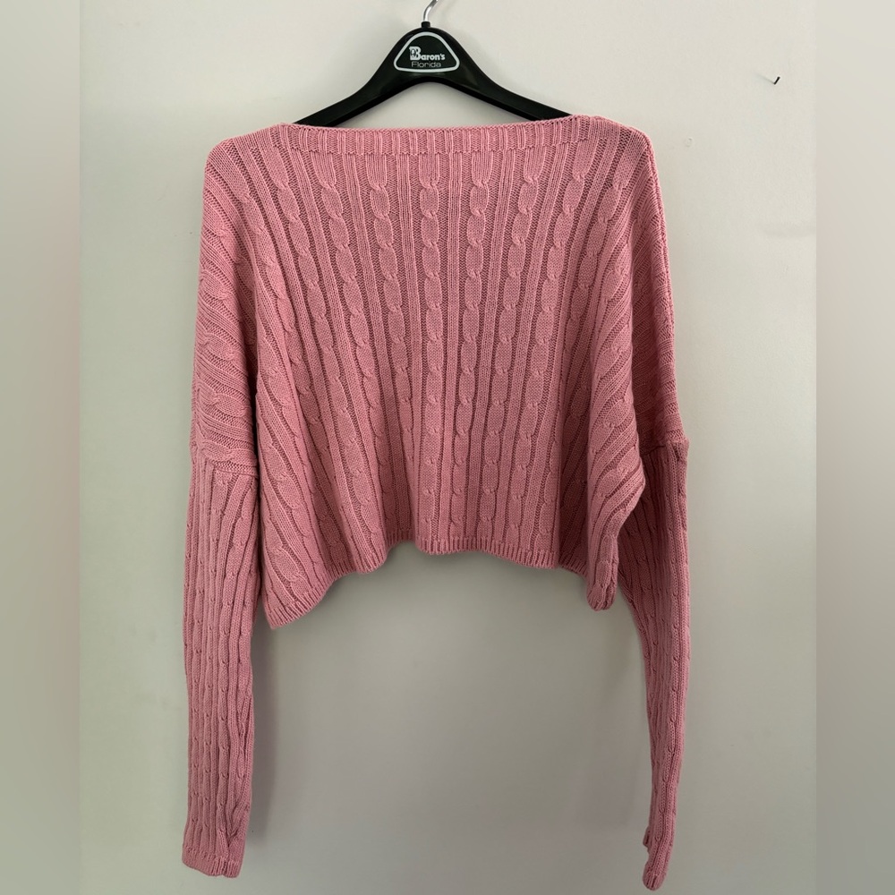 Pink Cable Knit Cropped Sweater